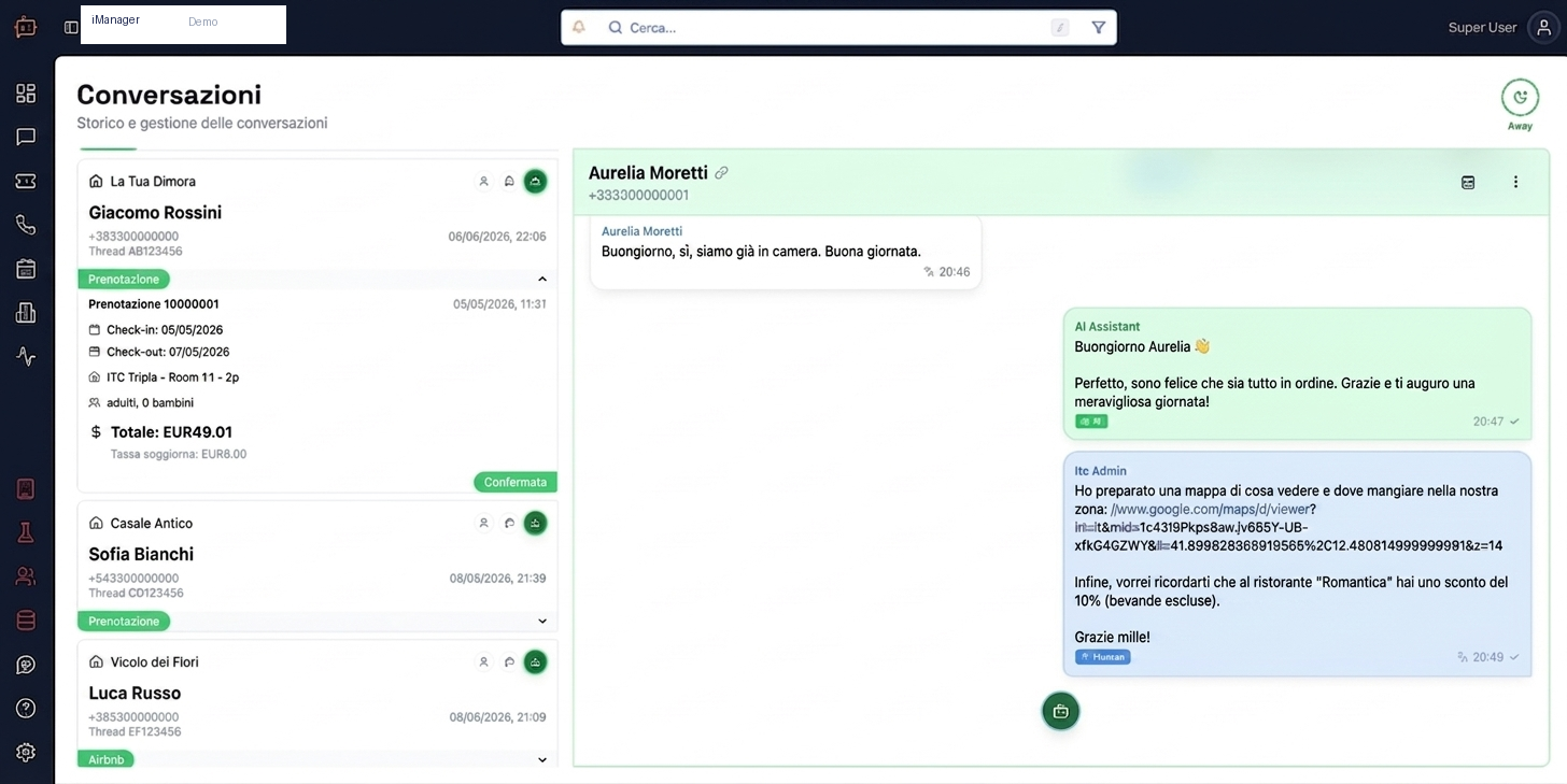 Console iManager — gestione conversazioni e operatività